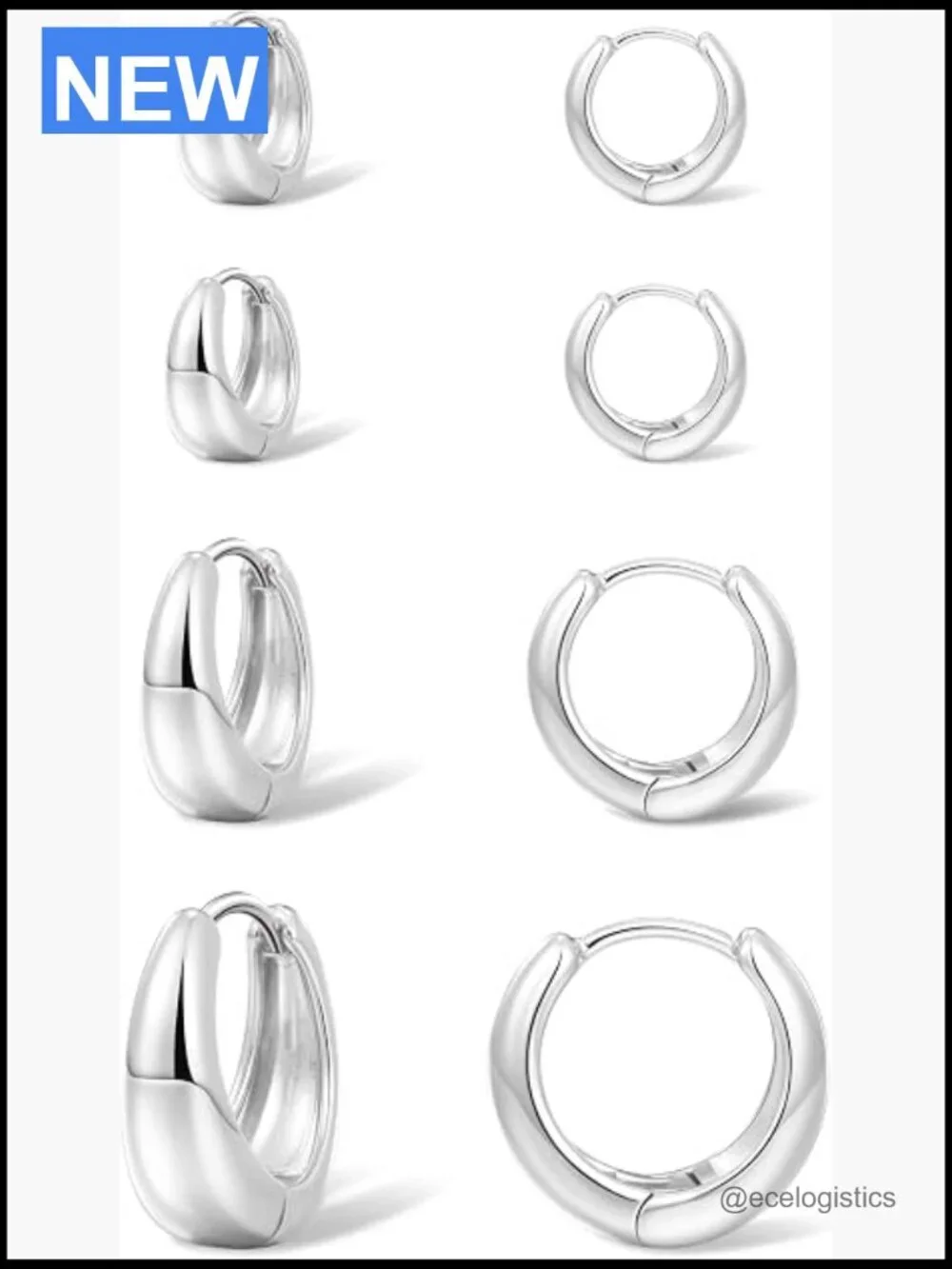 4 Pair Small Chunky Huggie Hoop Earrings Stack Set S925 Silver Plated